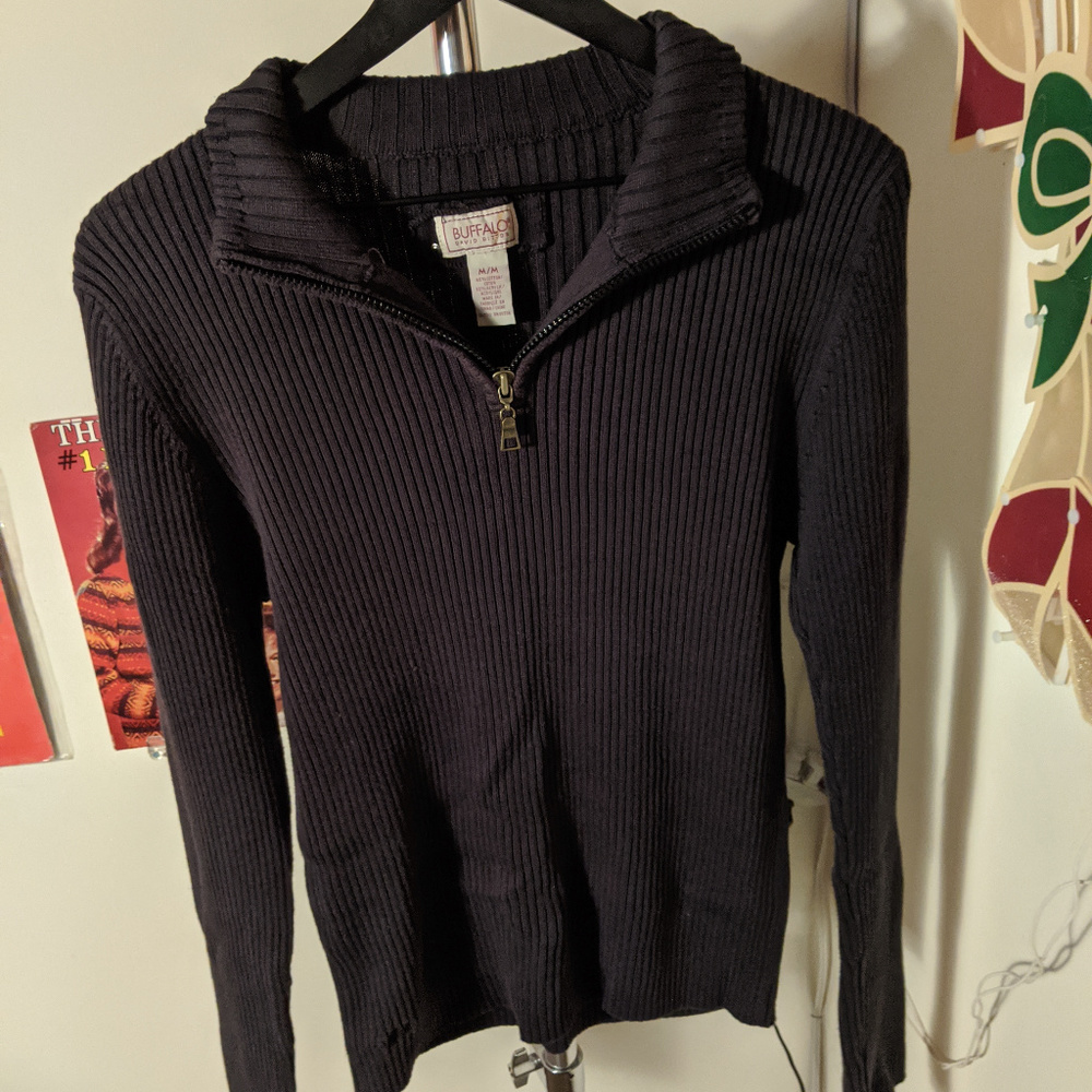 David Bitton Ribbed Quarter Zip Up Sweater
